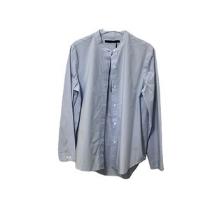 Jenni Kayne French Blue Collarless Button Down Shirt Size L NWT